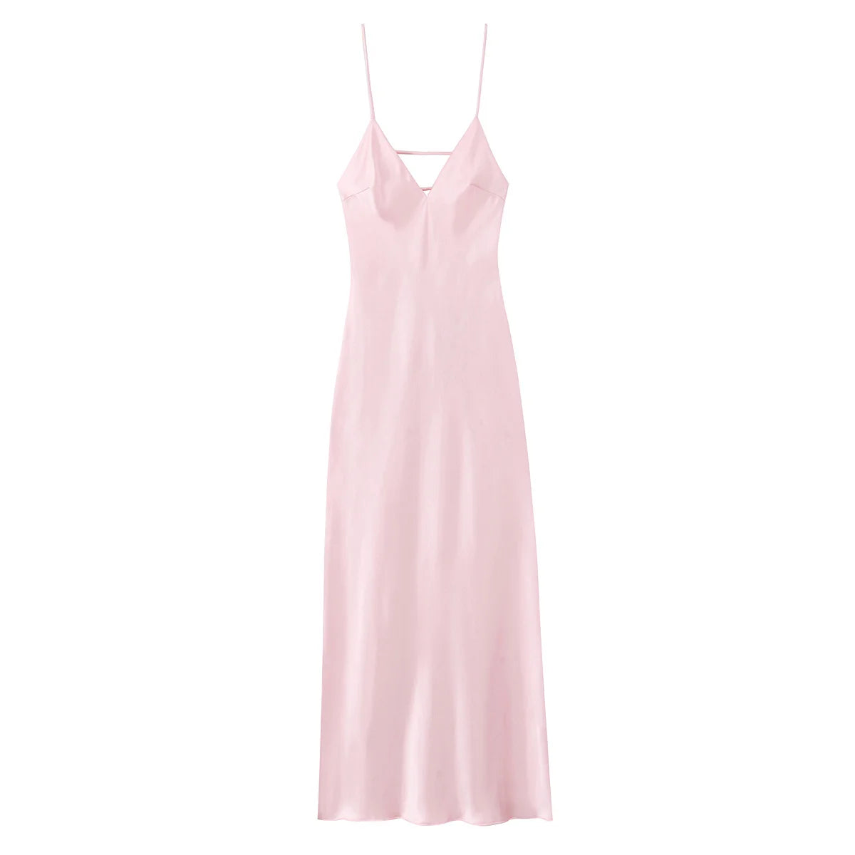 TRAFZA Women Elegant Sleeveless Backless V-Neck Rear Zipper Sexy Midi Dress Woman Summer Solid Slim Beach Party Sling Dress