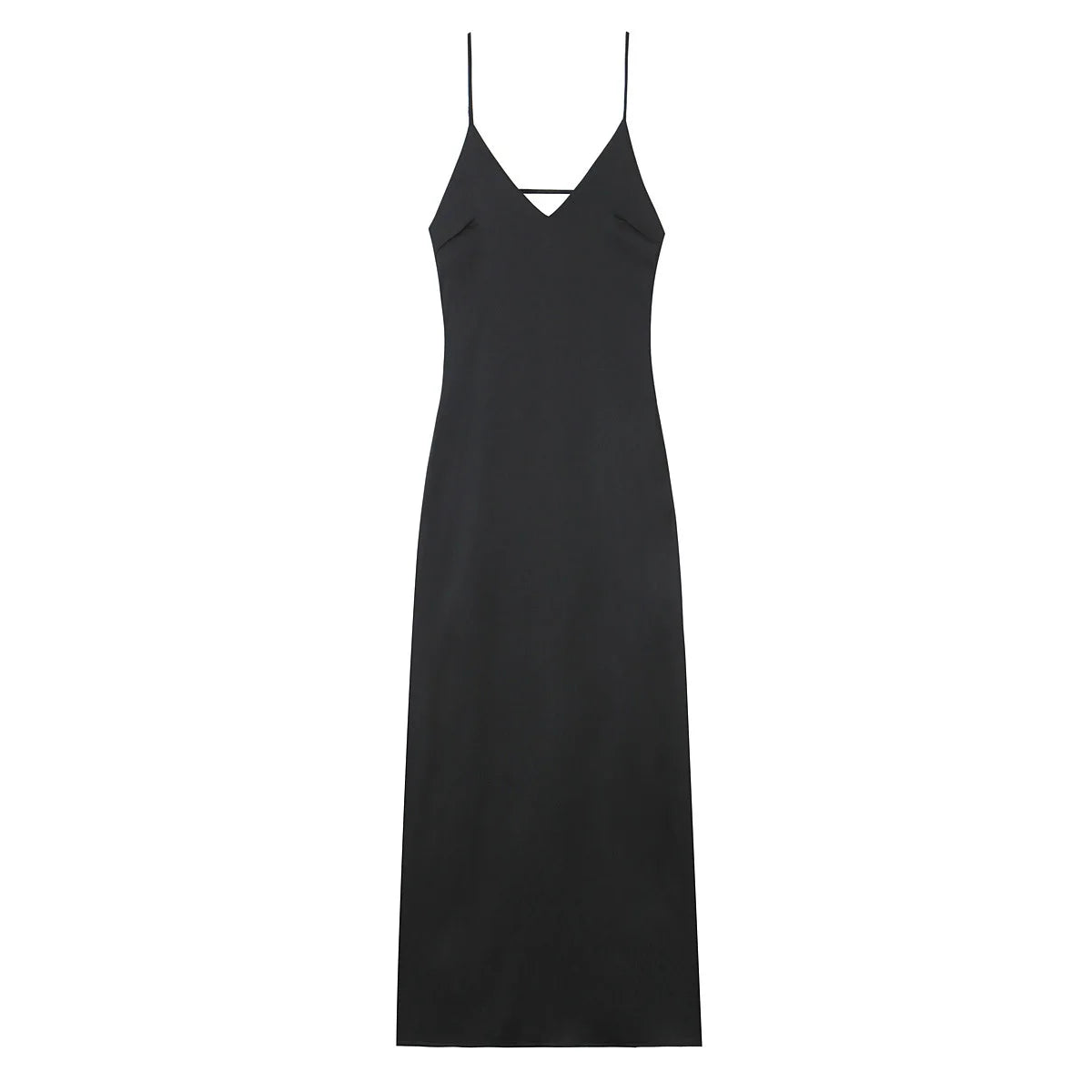 TRAFZA Women Elegant Sleeveless Backless V-Neck Rear Zipper Sexy Midi Dress Woman Summer Solid Slim Beach Party Sling Dress