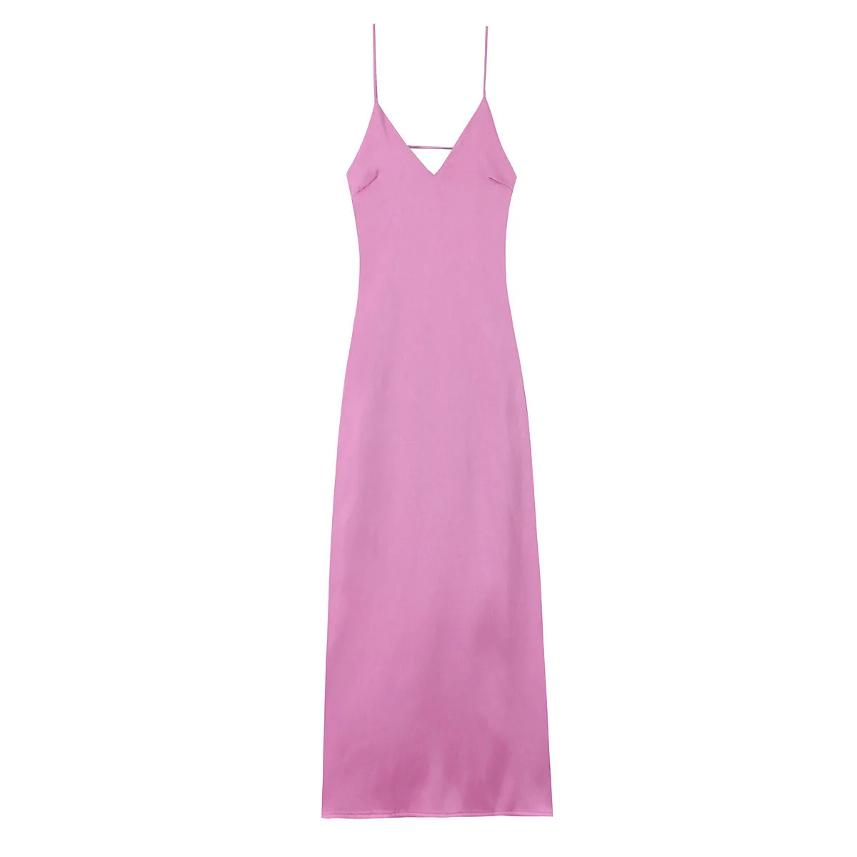 TRAFZA Women Elegant Sleeveless Backless V-Neck Rear Zipper Sexy Midi Dress Woman Summer Solid Slim Beach Party Sling Dress