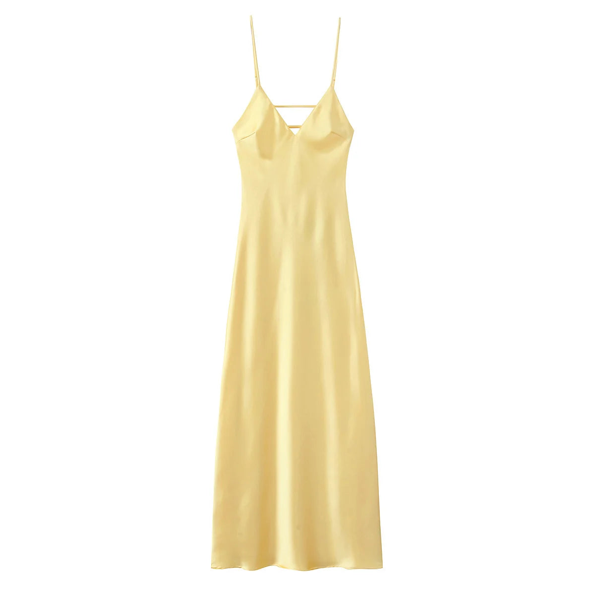 TRAFZA Women Elegant Sleeveless Backless V-Neck Rear Zipper Sexy Midi Dress Woman Summer Solid Slim Beach Party Sling Dress