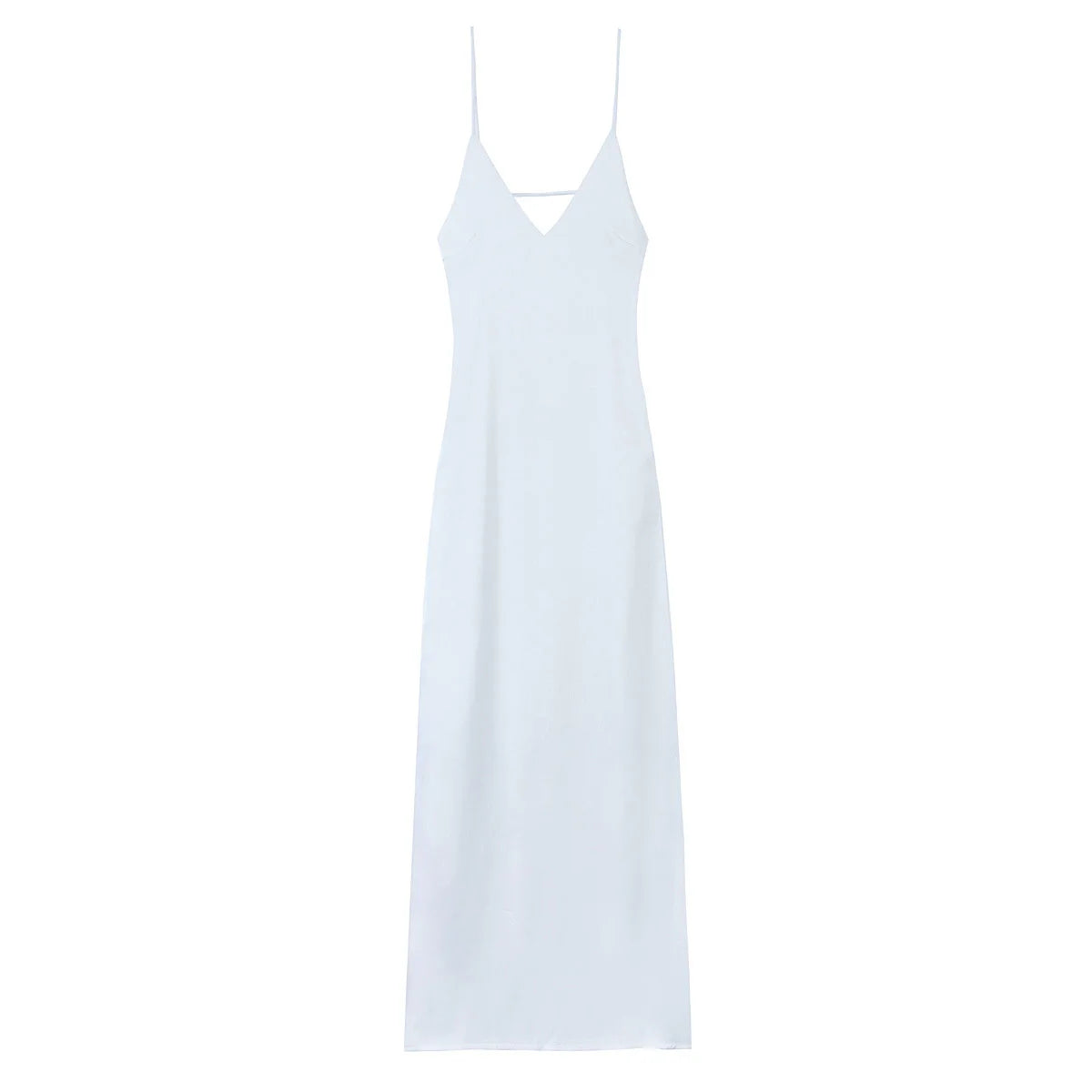 TRAFZA Women Elegant Sleeveless Backless V-Neck Rear Zipper Sexy Midi Dress Woman Summer Solid Slim Beach Party Sling Dress